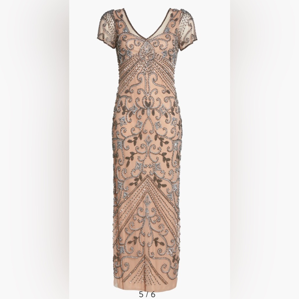 Pisarro Nights Beaded Mesh Maxi Dress - Rose - Picture 9 of 10